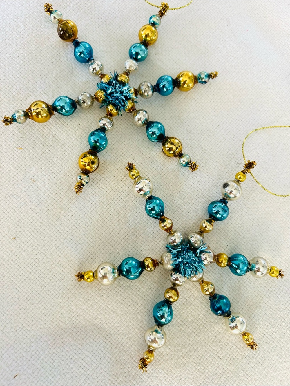 Vintage repurposed mercury, glass bead flowers holiday Christmas ornaments